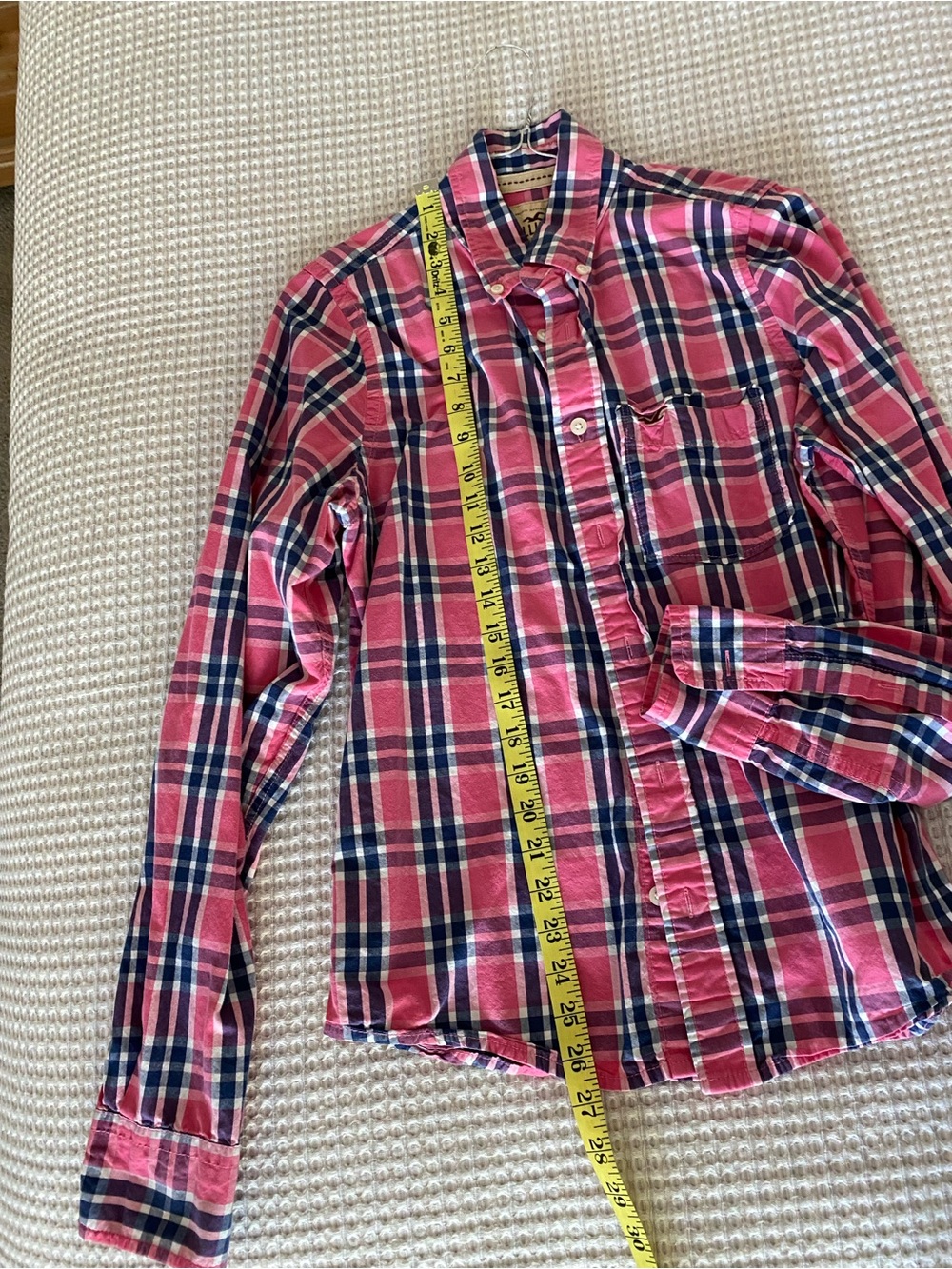 Hollister Pink and Navy Plaid Button-Down Shirt